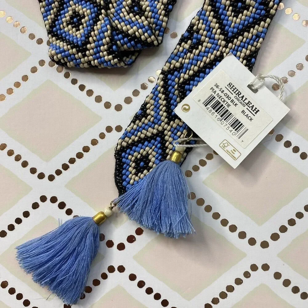 SHIRALEAH New Multicolor Beaded Pia Necktie Necklace Native Southwest Black Blue